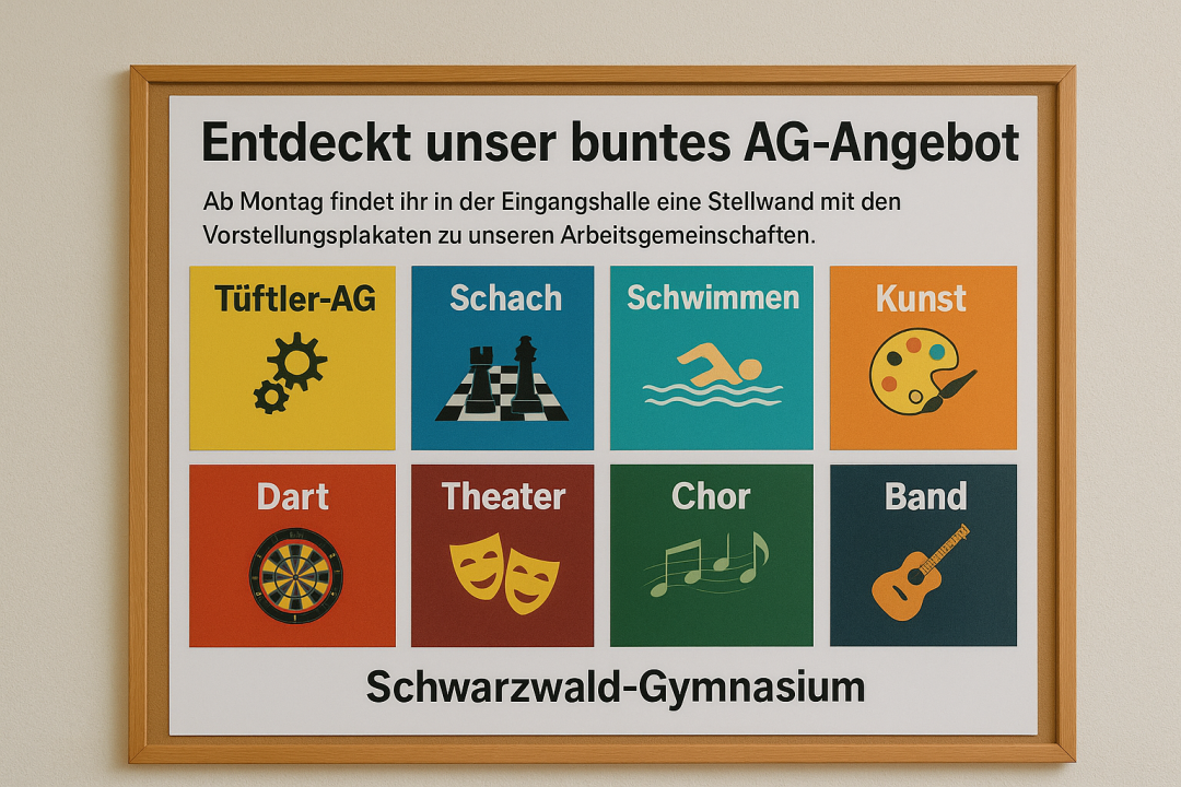 Die sechs neuen Kolleginnen und Kollegen stehen vor der Treppe des Schwarzwald-Gymnasiums